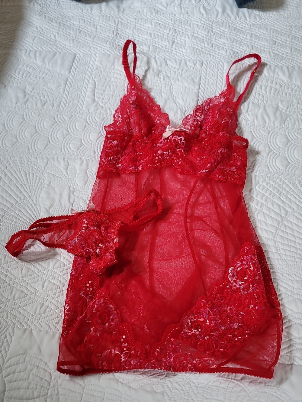 Agent Provocateur Red Lace Sheer Babydoll Chemise with Thong